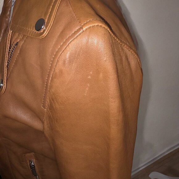 Spanish Genuine Sheep Leather Double Zip Moto Biker Jacket Brown - Picture 3 of 6